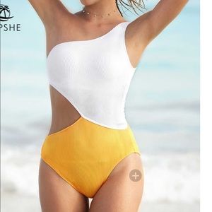 CUPSHE yellow white cut out one piece M - NWOT